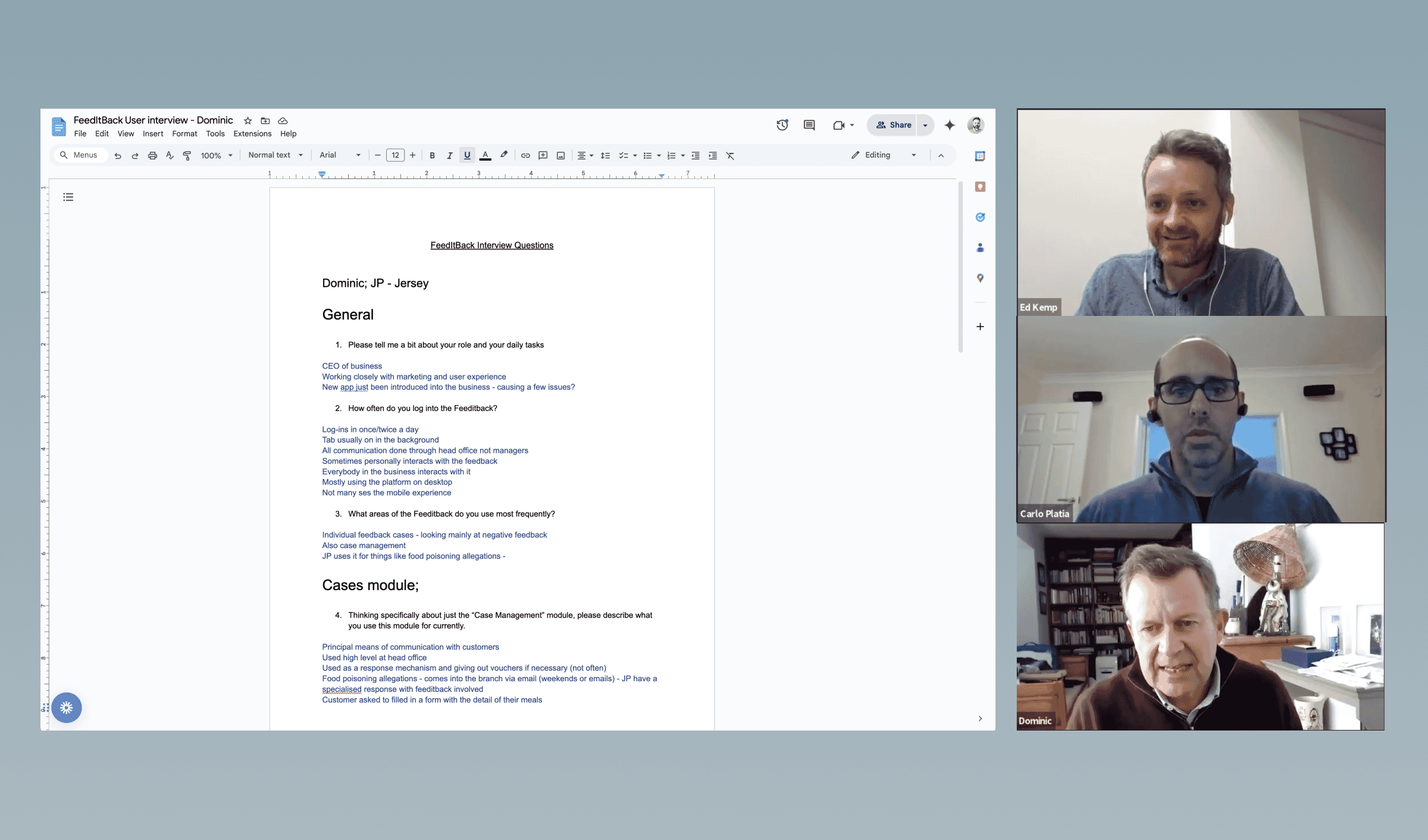 User research method, user research interviews conducted remotely.
